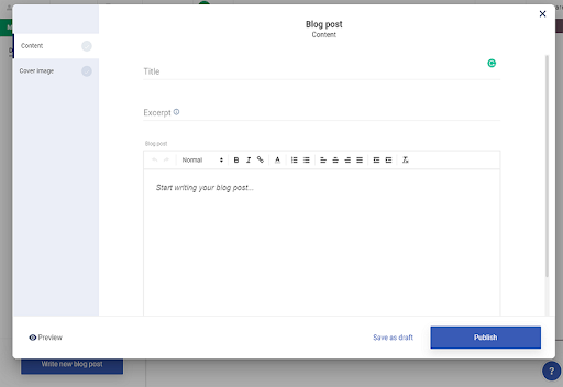 Simple Site's blog post editor 